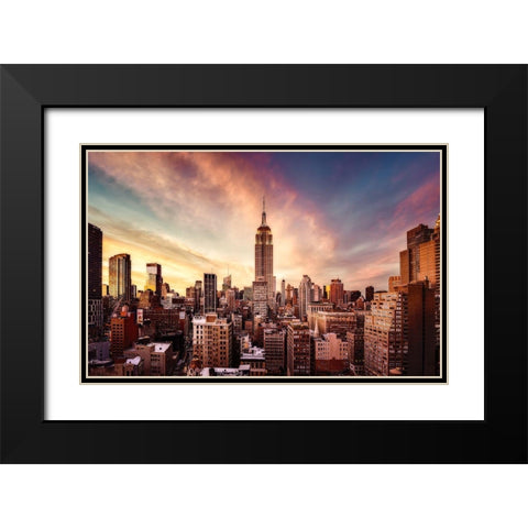Midtown Sunset Black Modern Wood Framed Art Print with Double Matting by De La, Javier