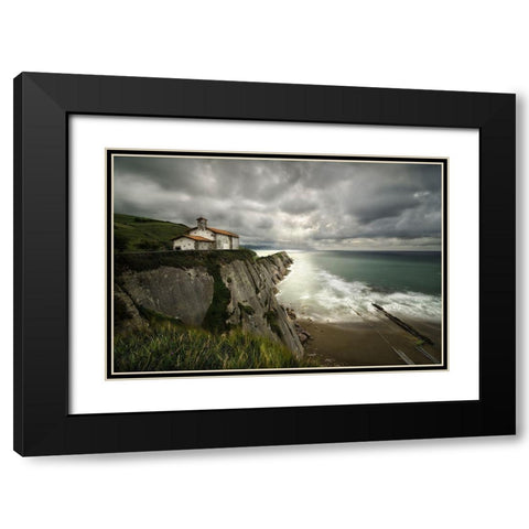 Itzurun Beach And Chapel Of San Telmo Black Modern Wood Framed Art Print with Double Matting by Osuna, Fran