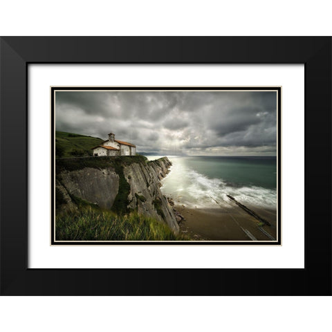 Itzurun Beach And Chapel Of San Telmo Black Modern Wood Framed Art Print with Double Matting by Osuna, Fran