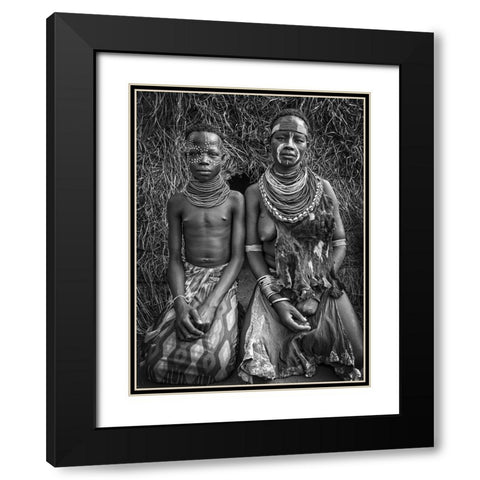 Two Karo Tribe Girls (Omo Valley-Ethiopia) Black Modern Wood Framed Art Print with Double Matting by Inazio Kuesta, Joxe