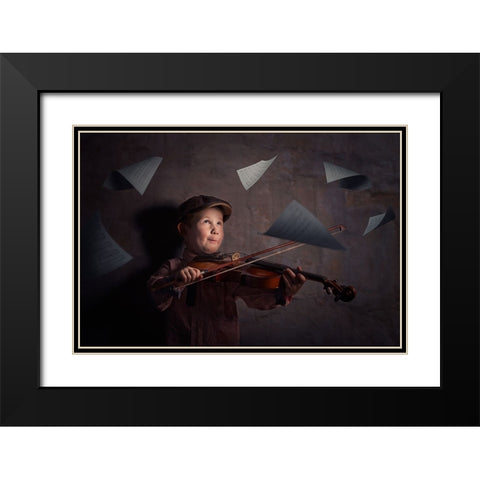 The Magic Of Music Black Modern Wood Framed Art Print with Double Matting by Vrican, Adrian