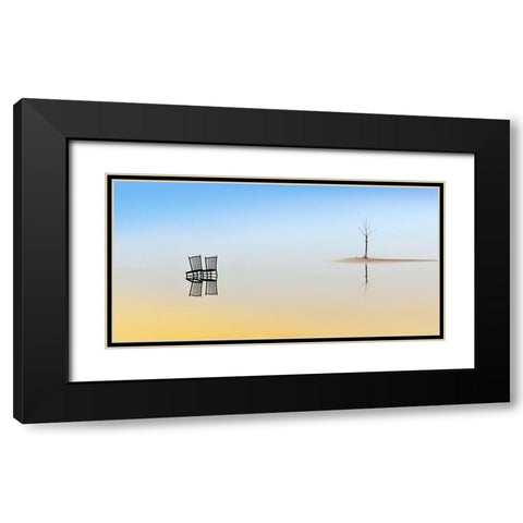 Two Chairs And A Tree Black Modern Wood Framed Art Print with Double Matting by Luis Duran, Juan