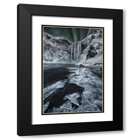 Skogafoss Falls Black Modern Wood Framed Art Print with Double Matting by Yaakobi, Lior
