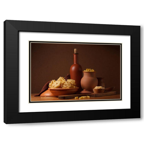 Still Life With Pasta And Ceramic Ware Black Modern Wood Framed Art Print with Double Matting by Magnola