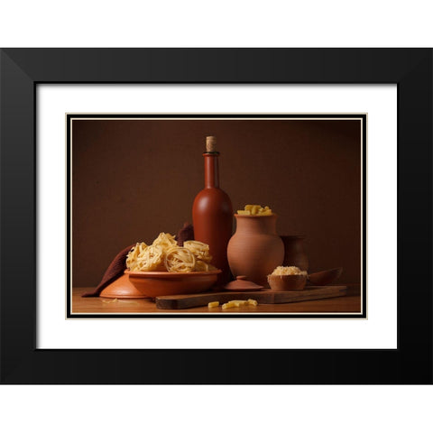 Still Life With Pasta And Ceramic Ware Black Modern Wood Framed Art Print with Double Matting by Magnola