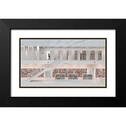 In The Library, 2014 Black Modern Wood Framed Art Print with Double Matting by Martin Doelz, Hans
