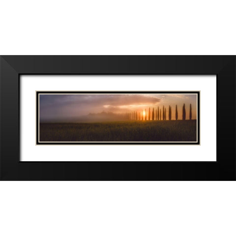 Tuscany Sunrising Black Modern Wood Framed Art Print with Double Matting by De La, Javier