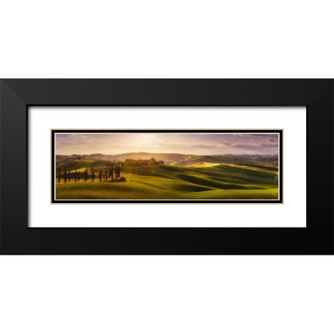 Waves Of Light Black Modern Wood Framed Art Print with Double Matting by De La, Javier