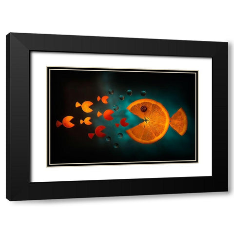 Orange Fish Black Modern Wood Framed Art Print with Double Matting by Ianeva, Aida