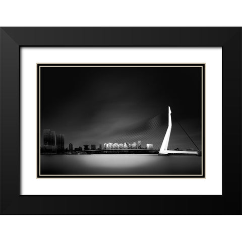 Erasmus Bridge Rotterdam Black Modern Wood Framed Art Print with Double Matting by Denis