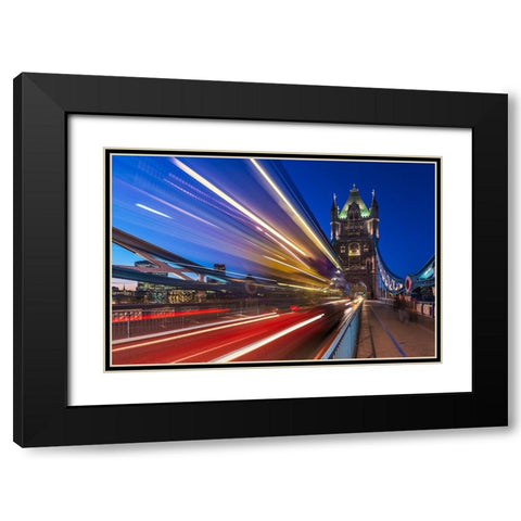 Tower Bridge Light Trails Black Modern Wood Framed Art Print with Double Matting by Papapostolou, George