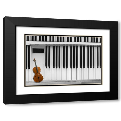 Cello At The Door Black Modern Wood Framed Art Print with Double Matting by Hammer, Jacqueline