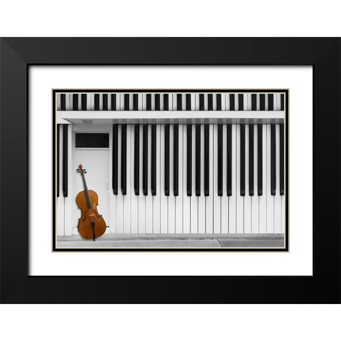 Cello At The Door Black Modern Wood Framed Art Print with Double Matting by Hammer, Jacqueline