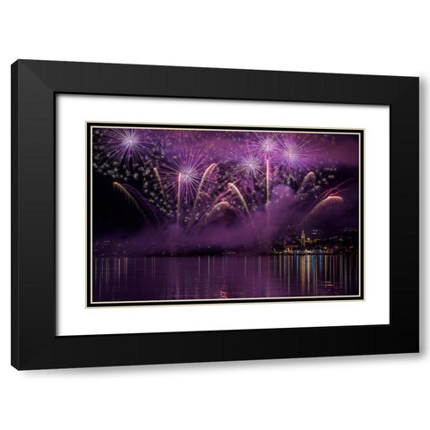 Fireworks Lake Pusiano Black Modern Wood Framed Art Print with Double Matting by Marini, Roberto