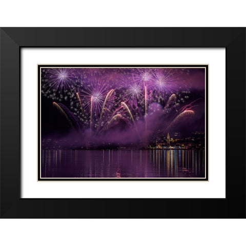 Fireworks Lake Pusiano Black Modern Wood Framed Art Print with Double Matting by Marini, Roberto