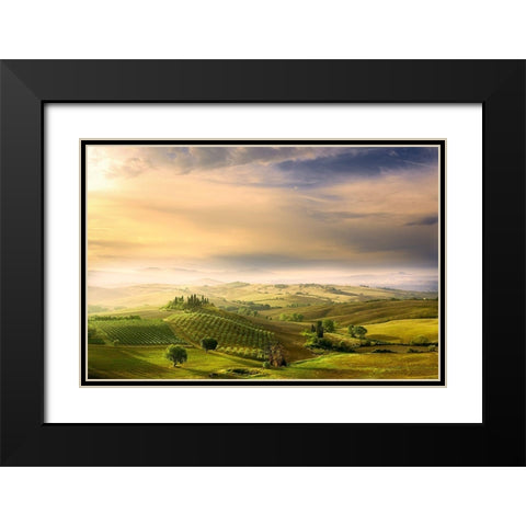Podere Belvederes Sunrise Black Modern Wood Framed Art Print with Double Matting by Bratkovic, Arnaud