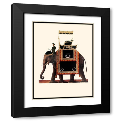 Indian Ceremonial Elephant- Black Black Modern Wood Framed Art Print with Double Matting by Anonymous
