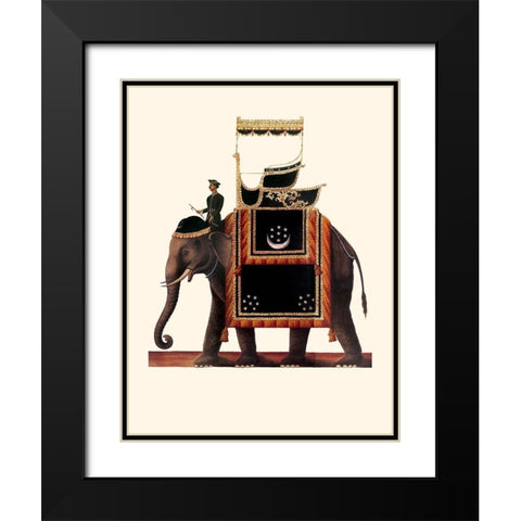 Indian Ceremonial Elephant- Black Black Modern Wood Framed Art Print with Double Matting by Anonymous