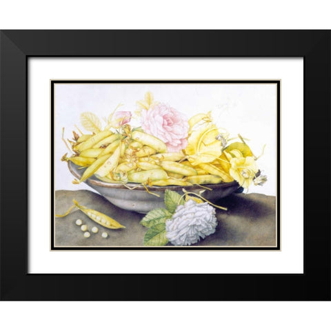 Bowl with Peas Black Modern Wood Framed Art Print with Double Matting by Garzoni, Giovanna
