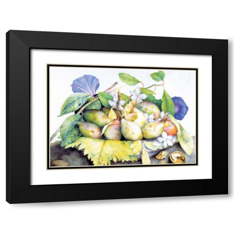 Dish of Plums, Jasmine and Walnuts Black Modern Wood Framed Art Print with Double Matting by Garzoni, Giovanna