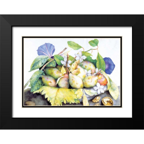 Dish of Plums, Jasmine and Walnuts Black Modern Wood Framed Art Print with Double Matting by Garzoni, Giovanna