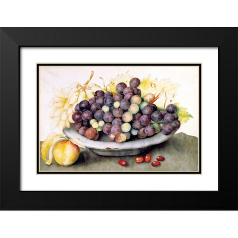 Dish of Grapes and a Peach Black Modern Wood Framed Art Print with Double Matting by Garzoni, Giovanna