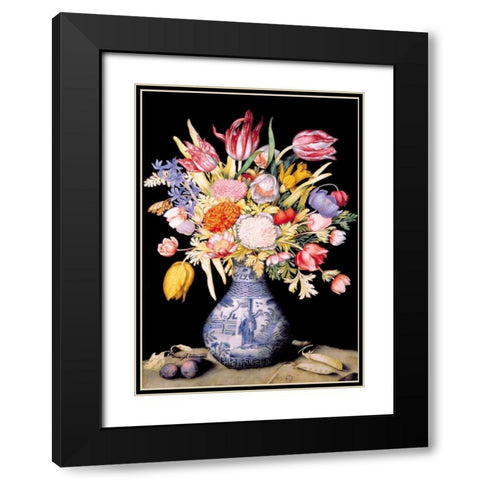 Chinese Vase, Varied Flowers, Prunes Black Modern Wood Framed Art Print with Double Matting by Garzoni, Giovanna