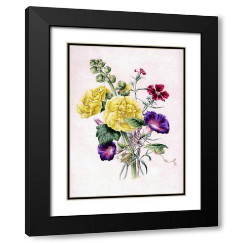 Hollyhocks Black Modern Wood Framed Art Print with Double Matting by Andrews, James