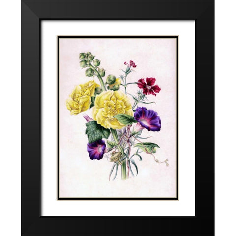 Hollyhocks Black Modern Wood Framed Art Print with Double Matting by Andrews, James