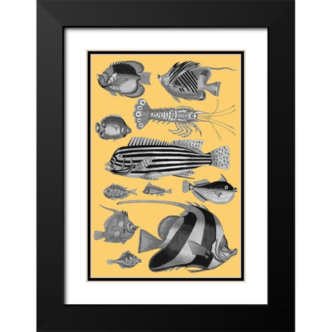 Tropical Fish Collage 1-Yellow Background Black Modern Wood Framed Art Print with Double Matting by Renard, Louis
