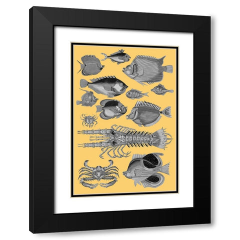 Tropical Fish Collage 4-Yellow Background Black Modern Wood Framed Art Print with Double Matting by Renard, Louis
