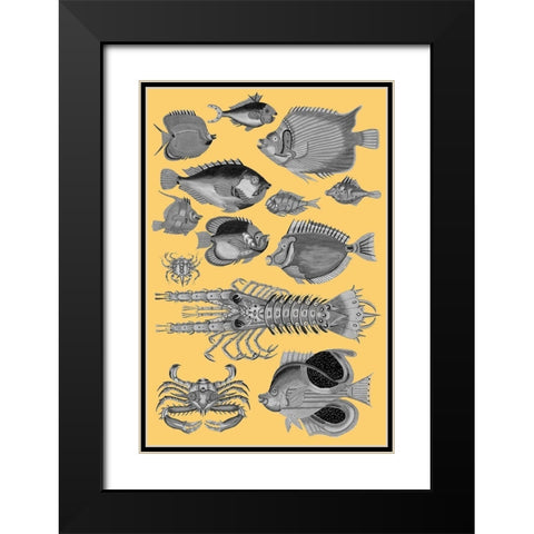 Tropical Fish Collage 4-Yellow Background Black Modern Wood Framed Art Print with Double Matting by Renard, Louis