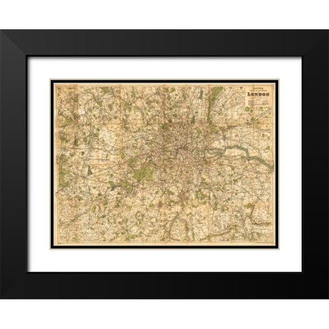 Map of London, 1902 Black Modern Wood Framed Art Print with Double Matting by Bacon, George Washington