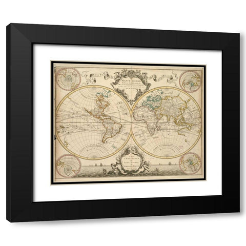 Mappe-Monde, 1730 Black Modern Wood Framed Art Print with Double Matting by De LIsle, Guillaume