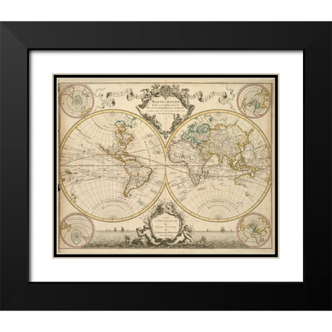 Mappe-Monde, 1730 Black Modern Wood Framed Art Print with Double Matting by De LIsle, Guillaume