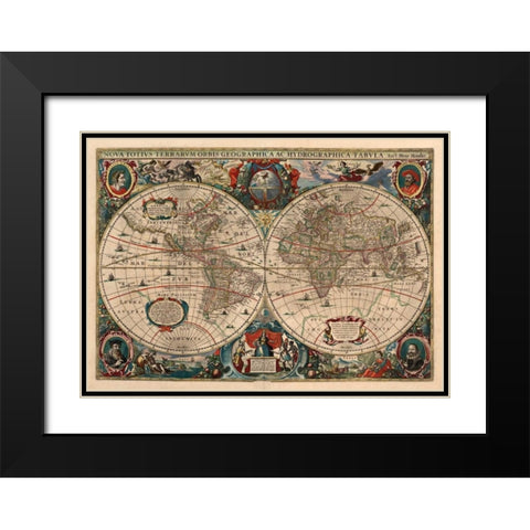 Novus tutius terrarum, 1630 Black Modern Wood Framed Art Print with Double Matting by Hondius, Hendrik