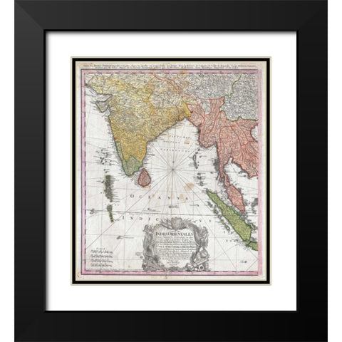 Map of India, 1748 Black Modern Wood Framed Art Print with Double Matting by Homann Heirs