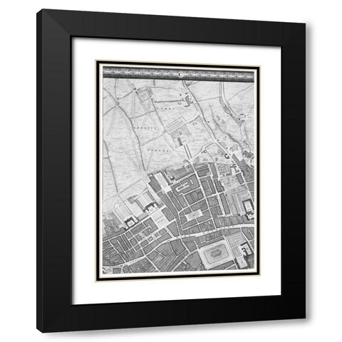 Roque Sectional map of London 1748 Black Modern Wood Framed Art Print with Double Matting by Roque, John