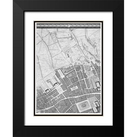Roque Sectional map of London 1748 Black Modern Wood Framed Art Print with Double Matting by Roque, John