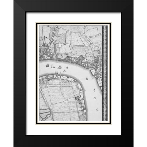 Roque Sectional map of London 1748 Black Modern Wood Framed Art Print with Double Matting by Roque, John