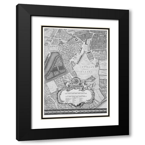 Roque Sectional map of London 1748 Black Modern Wood Framed Art Print with Double Matting by Roque, John