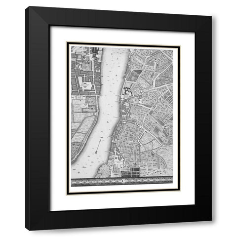 Roque Sectional map of London 1748 Black Modern Wood Framed Art Print with Double Matting by Roque, John