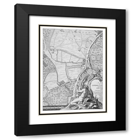 Roque Sectional map of London 1748 Black Modern Wood Framed Art Print with Double Matting by Roque, John