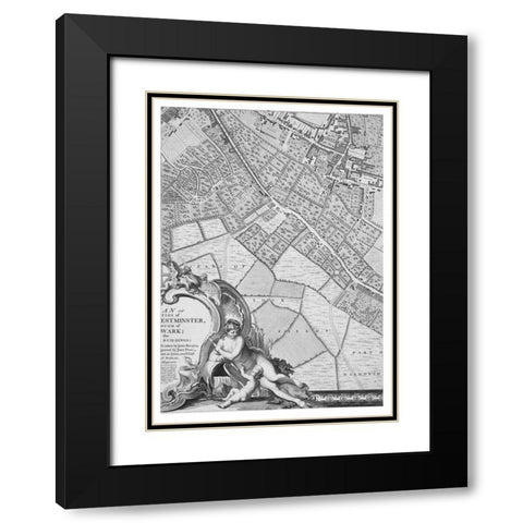 Roque Sectional map of London 1748 Black Modern Wood Framed Art Print with Double Matting by Roque, John
