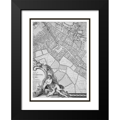Roque Sectional map of London 1748 Black Modern Wood Framed Art Print with Double Matting by Roque, John