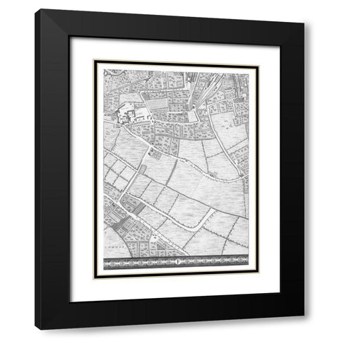 Roque Sectional map of London 1748 Black Modern Wood Framed Art Print with Double Matting by Roque, John