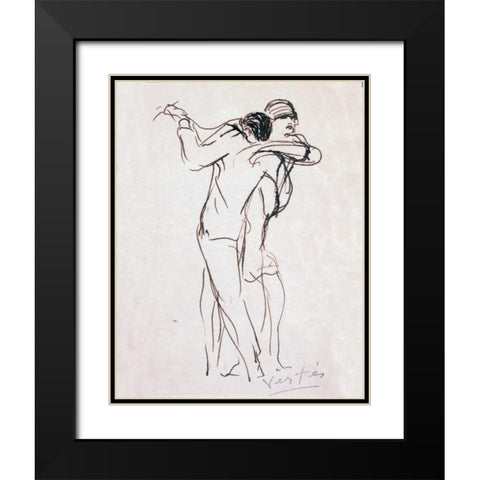 Dancers Black Modern Wood Framed Art Print with Double Matting by Vertes, Marcel