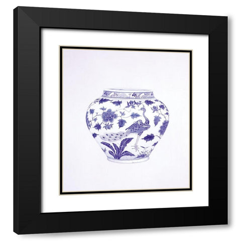 Peacock and Peonies Wine Jar Black Modern Wood Framed Art Print with Double Matting by Anderton, Caroline