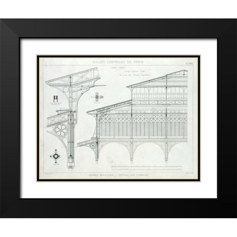 Les Halles, Paris, Grand Pavilion Details Black Modern Wood Framed Art Print with Double Matting by Baltard, Victor