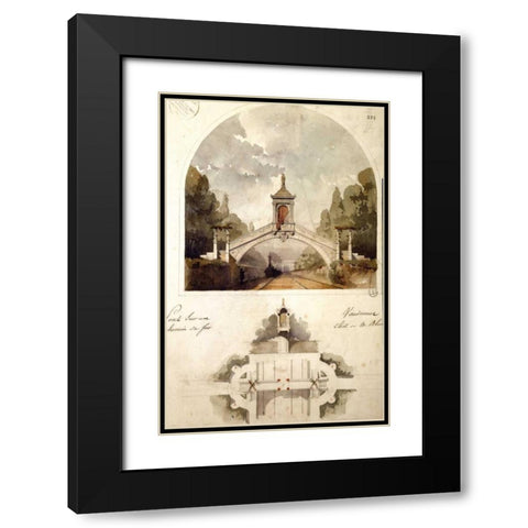 Design for a Railway Bridge Black Modern Wood Framed Art Print with Double Matting by Vaudremer, Emile